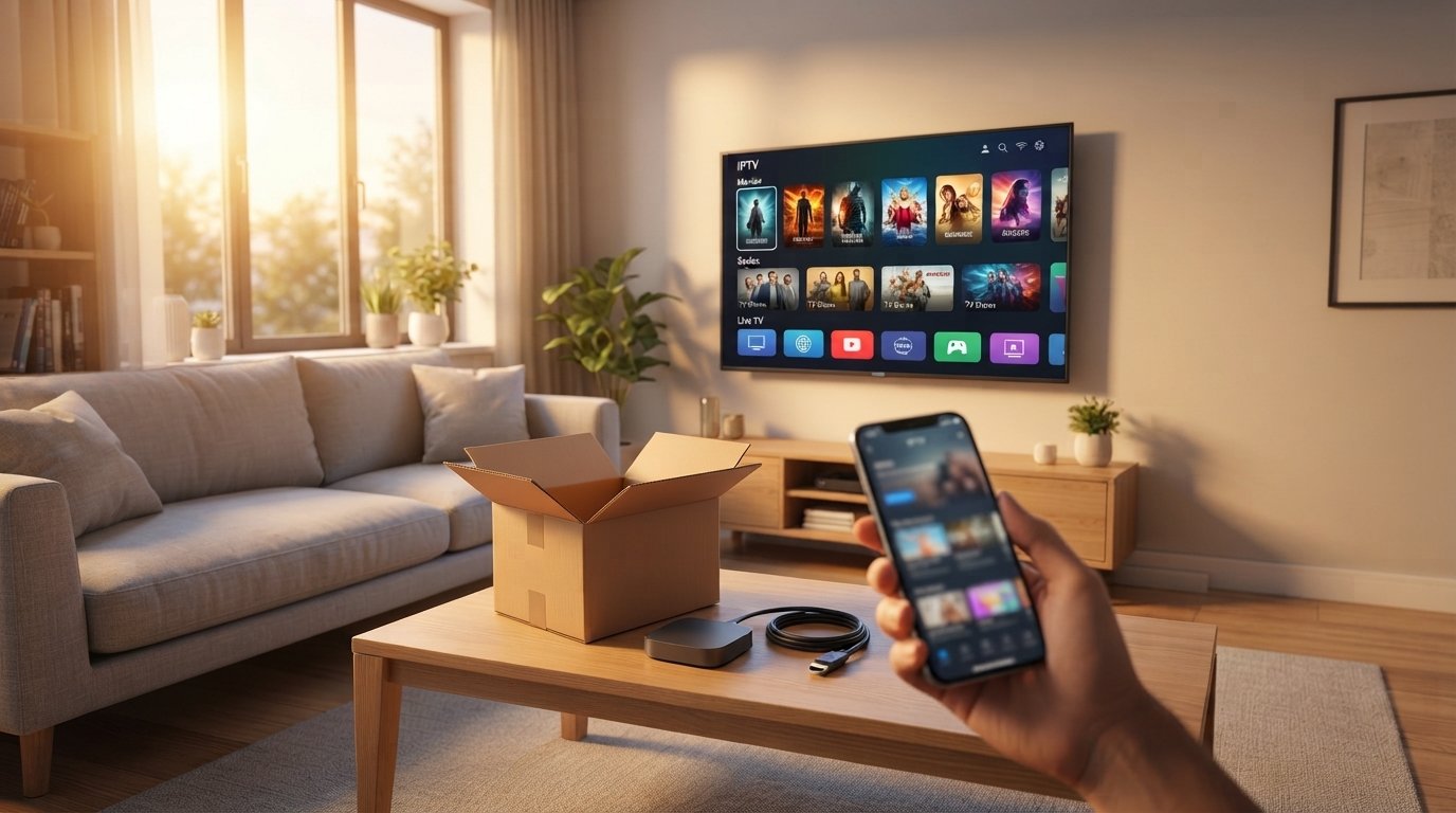 Livebox 4 connectée à une télévision affichant une interface IPTV