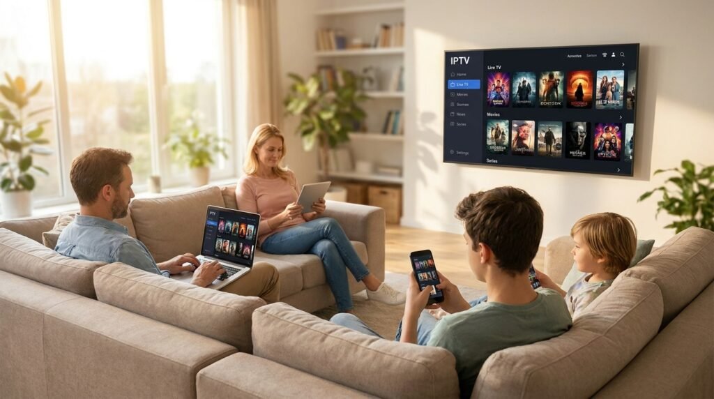 Foyer multi-écrans utilisant un abonnement IPTV France familial