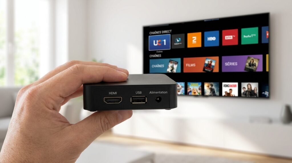 Connectique d'un boîtier TV 4K compatible IPTV