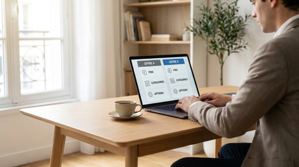 Personne comparant plusieurs offres avant de choisir un abonnement IPTV pas cher fiable