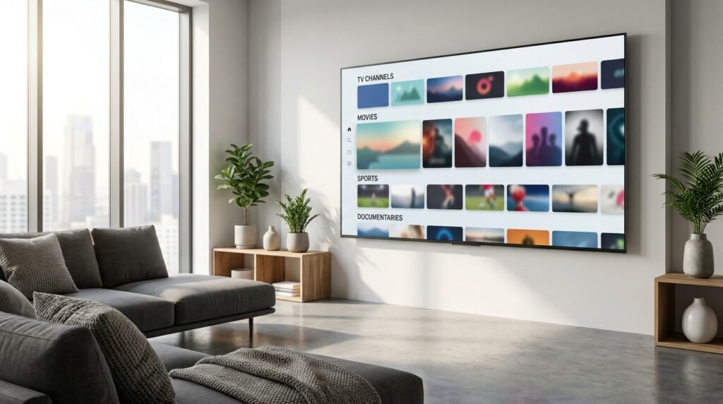 IPTV France sur une Smart TV avec plusieurs catégories de contenus