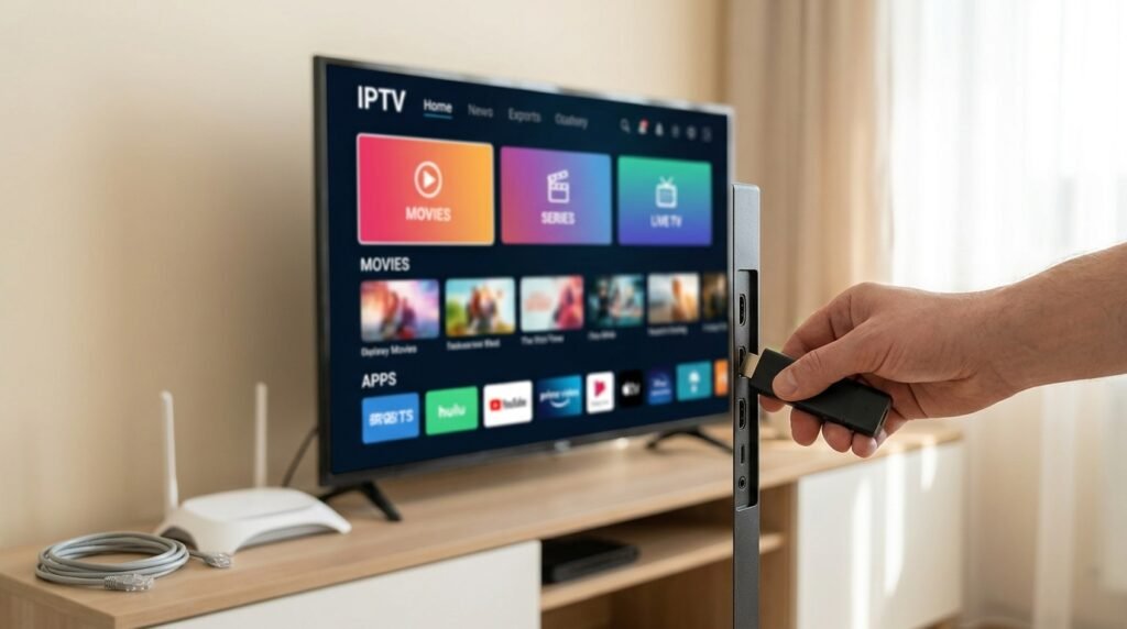 Branchement d'une clé de streaming sur une Smart TV pour comprendre l'IPTV fonctionnement et le parcours du signal